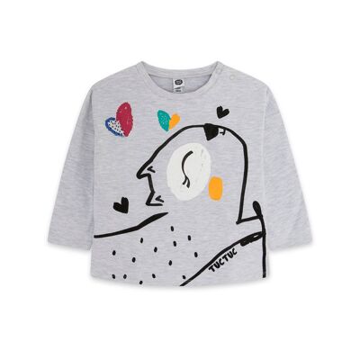 T-shirt in maglia grigia e nera per bambina della collezione connect - 11339664