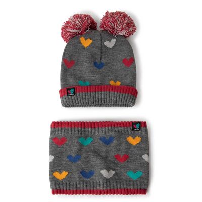 Gorro y cuello tricot de niña color gris y rosa de la colección connect - 11339660