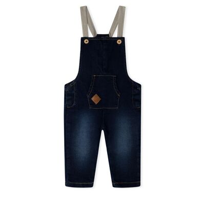 Salopette in denim blu e arancione per bambino della collezione natural grow - 11339585