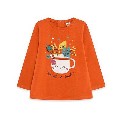 T-shirt in maglia arancione e verde per bambina della collezione natural grow - 11339632