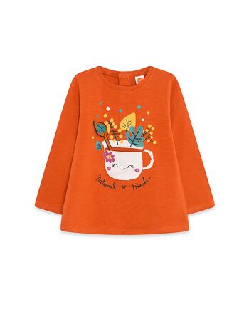 T-shirt en maille orange et vert pour fille de la collection natural grow - 11339632 1