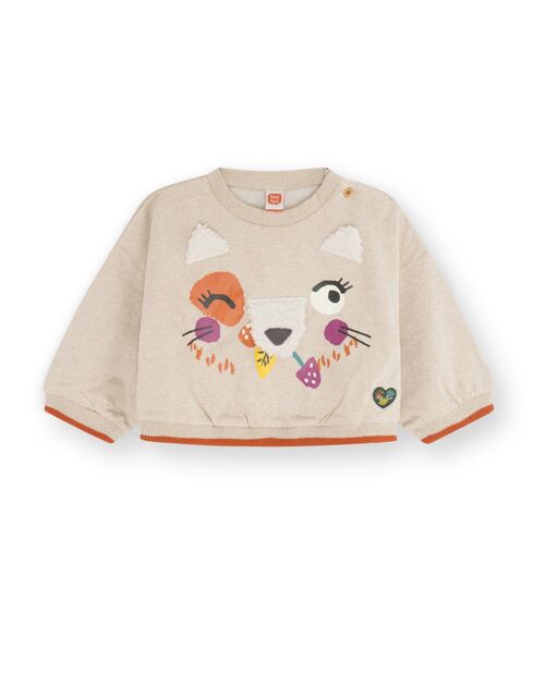 Sudadera felpa de niña color beige y naranja de la colección natural grown - 11339624