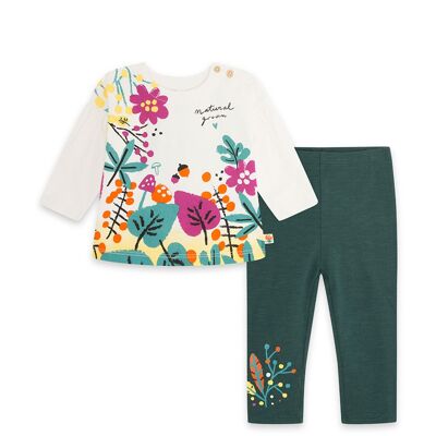 Camiseta y legging punto de niña color beige y verde de la colección natural grown - 11339621