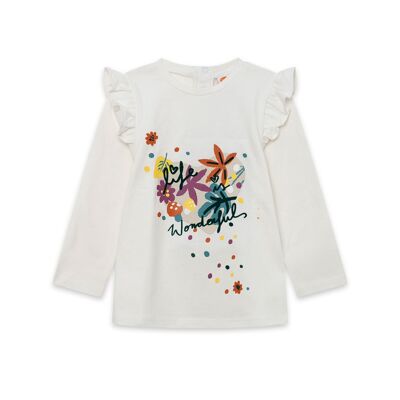 T-shirt en maille blanc et orange pour fille de la collection natural grow - 11339612