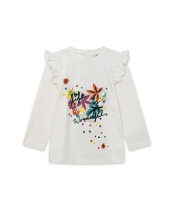 T-shirt en maille blanc et orange pour fille de la collection natural grow - 11339612 1