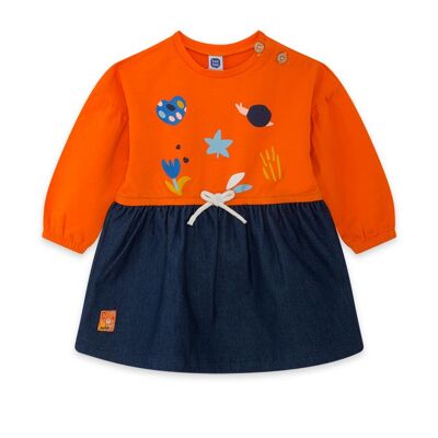 Vestido combinado de niña color naranja y azul de la colección crafted - 11339582