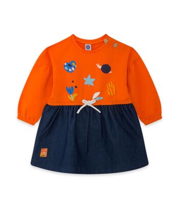Robe combinée orange et bleu pour fille de la collection artisanale - 11339582 1