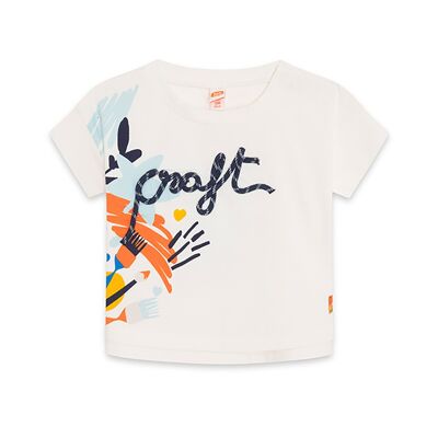 Camiseta punto de niña color beige y azul de la colección crafted - 11339579
