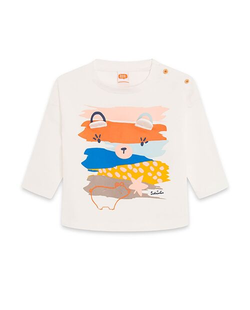 Camiseta punto de niña color beige y naranja de la colección crafted - 11339574