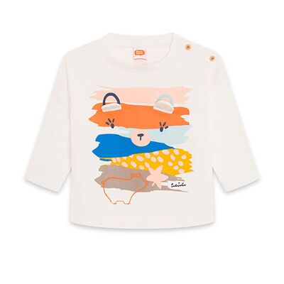 T-shirt in maglia beige e arancione per bambina della collezione crafted - 11339574