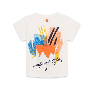 Camiseta punto de niño color beige y naranja de la colección crafted - 11339569