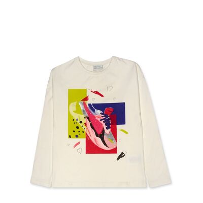 Camiseta punto de niña color blanco y rosa de la colección wild & free - 11339481