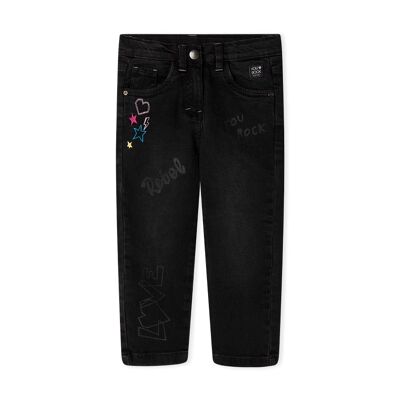 Pantalon denim noir et rose fille de la collection glam rock - 11339505