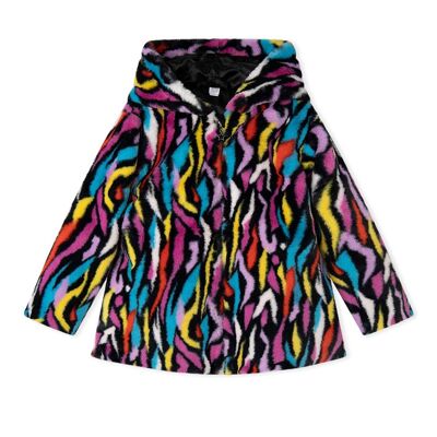 Abrigo pelo de niña color negro y rosa de la colección glam rock - 11339500