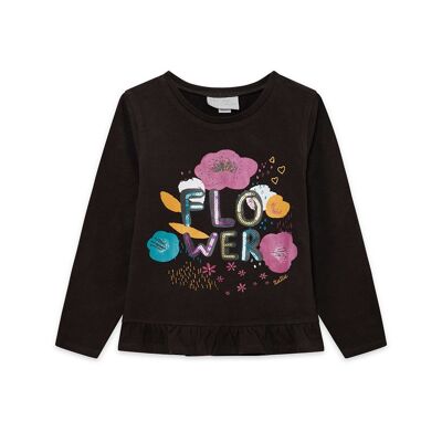 T-shirt in maglia marrone e rosa per bambina della collezione fiori invernali - 11339525