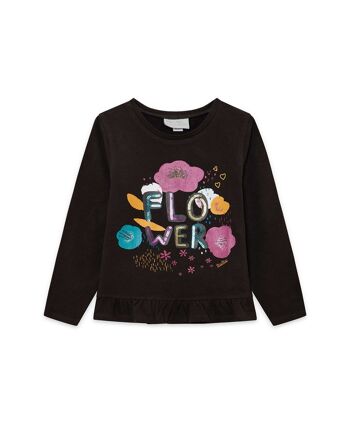 T-shirt en maille marron et rose pour fille de la collection fleurs d'hiver - 11339525 1