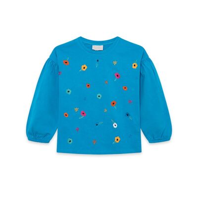 T-shirt in maglia blu e rosa per bambina della collezione fiori invernali - 11339523