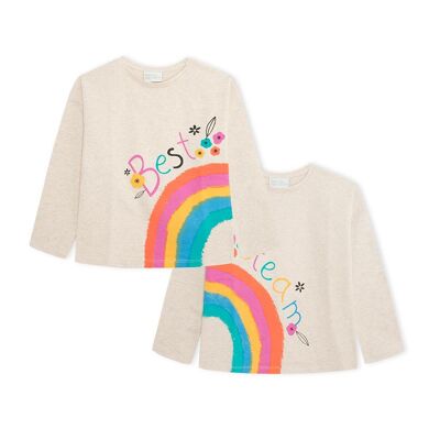 2 t-shirt in maglia beige e rosa per bambina della collezione fiori invernali - 11339519