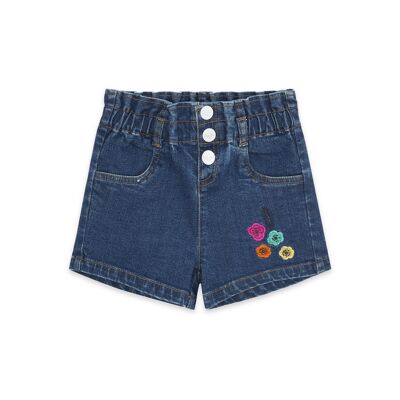 Shorts in denim blu e rosa per bambina della collezione fiori d'inverno - 11339518