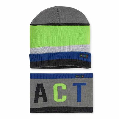 Gorro y cuello tricot de niño color gris y verde de la colección active - 11339410