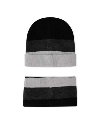 Bonnet et col en tricot noir et gris pour garçon de la collection speed race - 11339379 2