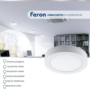Plafonnier LED FERON AL504, 12W, 230V, 1100Lm, IP20, couleur blanche 4000k 5
