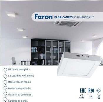 Plafonnier LED FERON AL505, 12W, 230V, 1100Lm, IP20, couleur blanche 4000k 5