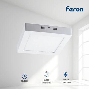 Plafonnier LED FERON AL505, 12W, 230V, 1100Lm, IP20, blanc 6400k 2