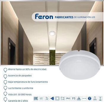 Luminaire LED avec détecteur de mouvement FERON AL3009S, 12W, 4000K, 230V, 900Lm, IP65, couleur blanche 5