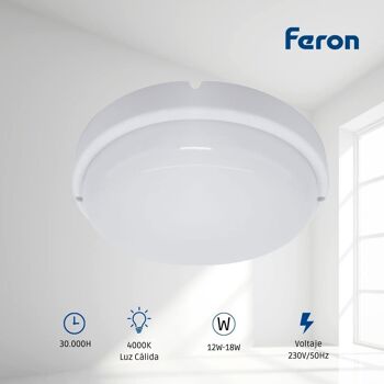 Luminaire LED FERON AL3005S, 12W, 4000K, 230V, 900Lm, IP65, couleur blanche 3