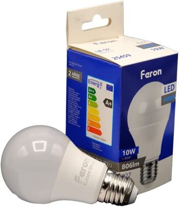 Ampoules LED Feron | LB-92, A60 (globe), 10W 230V |Prise E27| diffuseur translucide blanc 806Lm | angle d'ouverture 200° | Ampoule blanche | [Classe d'efficacité énergétique A+] 1