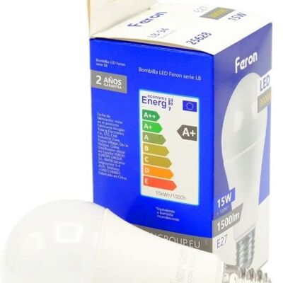 Feron LED Bulbs| LB-94, A60 (globe), 15W 230V |E27 socket| white translucent diffuser 1500Lm| opening angle 200°|Warm Light Bulb | [Energy efficiency class A+]