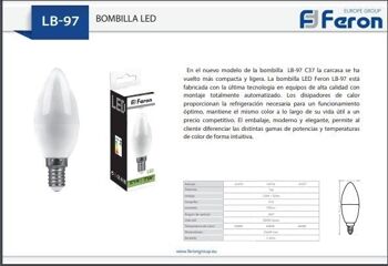 Ampoules Bougie LED Feron | LB-97, C37 (BOUGIE), 7W 230V |Prise E14| diffuseur translucide blanc 600Lm | angle d'ouverture 200°|Ampoule neutre| [Classe d'efficacité énergétique A+] 6