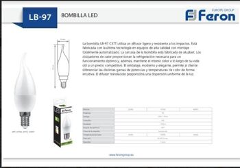 Ampoules à bougies éoliennes Feron LED | LB-97, C37 (BOUGIE À VENT), 7W 230V |Prise E14| diffuseur blanc translucide 750Lm | angle d'ouverture 200°|Ampoule de Lumière Chaude| [Classe d'efficacité énergétique A+] 5