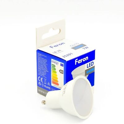 Feron GU10 LED-Lampen | LB-26, GU10, 7W 230V | weißer durchscheinender Diffusor 560Lm| Öffnungswinkel 120°|Weiße Glühbirne| [Energieeffizienzklasse A+]