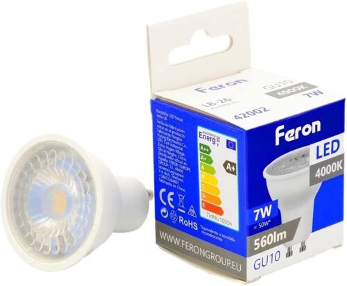 Feron Bombillas GU10 LED| LB-26, GU10, 7W 230V | difusor translúcido blanco 560Lm| ángulo de apertura 38°|Bombilla de Luz Neutra| [Clase de eficiencia energética A+] 2