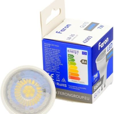 Feron GU10 LED bulbs| LB-26, GU10, 7W 230V | white translucent diffuser 560Lm| opening angle 38°|White Light Bulb| [Energy efficiency class A+] 2