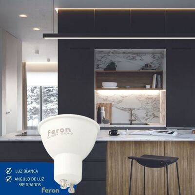 Feron GU10 LED bulbs| LB-26, GU10, 7W 230V | white translucent diffuser 560Lm| opening angle 110°|Warm Light Bulb | [Energy efficiency class A+]