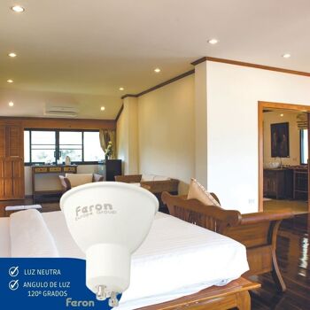 Ampoules LED Feron GU10 | LB-26, GU10, 7W 230V | diffuseur translucide blanc 560Lm | angle d'ouverture 38°|Ampoule neutre| [Classe d'efficacité énergétique A+] 1 5