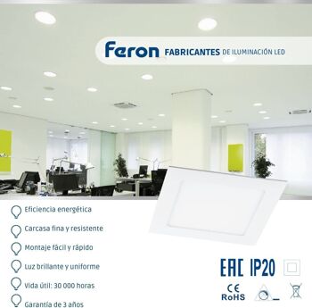 Downlight LED ultra-plat Feron | Carré Encastré |Modèle AL502 | Spot led encastrable au plafond | Hublots LED | 1 5