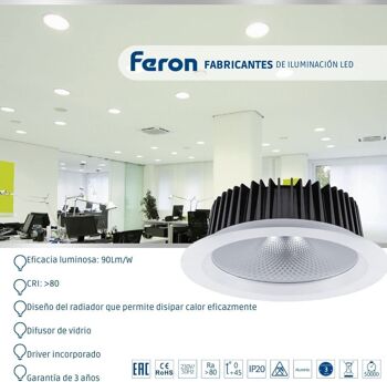 Downlight à LED FERON pour l'éclairage commercial | Modèle Al251 | Éclairage led pour entrepôt, commerce, bureau Lampe | Downlight LED encastré | 1 5