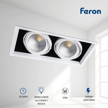 FERON Downlight LED carré réglable | Lampe LED pour entrepôt, commerce, bureau | Downlight LED encastré | 2