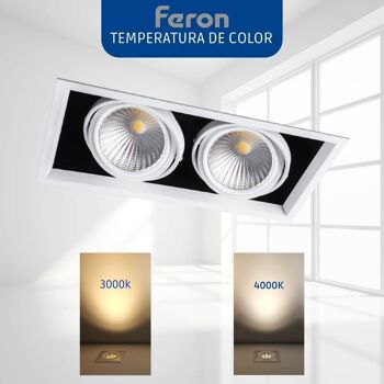 FERON Downlight LED carré réglable | Lampe LED pour entrepôt, commerce, bureau | Downlight LED encastré | 4