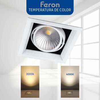 FERON Downlight LED carré réglable | Lampe LED pour entrepôt, commerce, bureau | Downlight LED encastré | 1 4