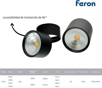 Compra Feron Aplique LED Superficie, Focos LED Techo, Focos Superficie  Giratorio, Focos LED Interior 1840LM, Lampara focos techo, Bombilla 23W  4000k