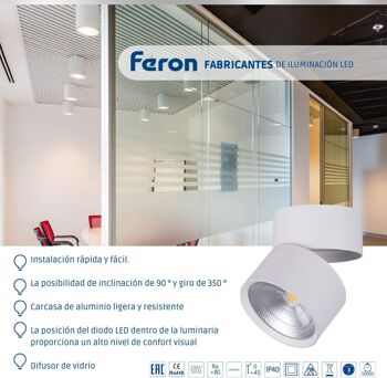 Applique murale Feron Surface LED | Spots de Plafond LED |Projecteurs à Surface Pivotante | Spots LED d'intérieur 2300LM | Plafonnier spot IP40 | Angle d'ouverture 120º 4