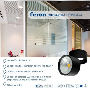 Applique murale Feron Surface LED | Spots de Plafond LED |Projecteurs à Surface Pivotante | Spots LED d'intérieur 2300LM | Plafonnier spot IP40 | Angle d'ouverture 120º 9