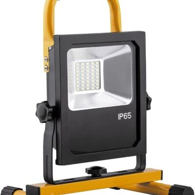 FERON Projecteur LED portable, avec chargeur | 0W, 6400К, 230V/50Hz, 1600Lm, IP65| lampe de travail, batterie rechargeable, étanche | angle d'ouverture 120° couleur noir-jaune, lampe de travail, lampe de travail pour camping, pêche, atelier, ob