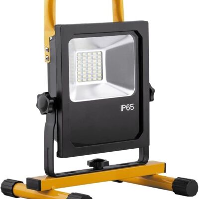 FERON Projecteur LED portable, avec chargeur | 0W, 6400К, 230V/50Hz, 1600Lm, IP65| lampe de travail, batterie rechargeable, étanche | angle d'ouverture 120° couleur noir-jaune, lampe de travail, lampe de travail pour camping, pêche, atelier, ob