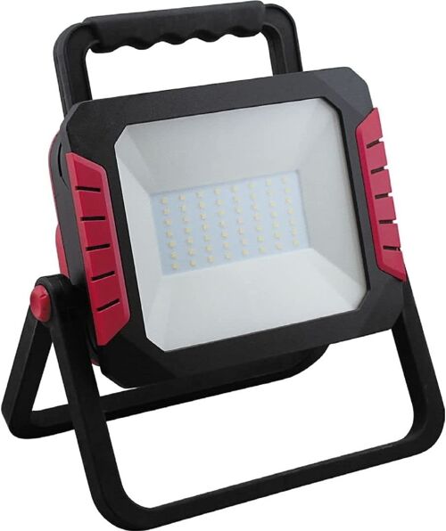 FERON Proyector LED portátil, con cargador| 50W, 6400К 5000Lm, IP44, ángulo de apertura 120°| foco de trabajo, batería recargable, resistente al agua| lámpara de trabajo, luz de trabajo para camping, pesca, taller, obras|270*300*180 mm